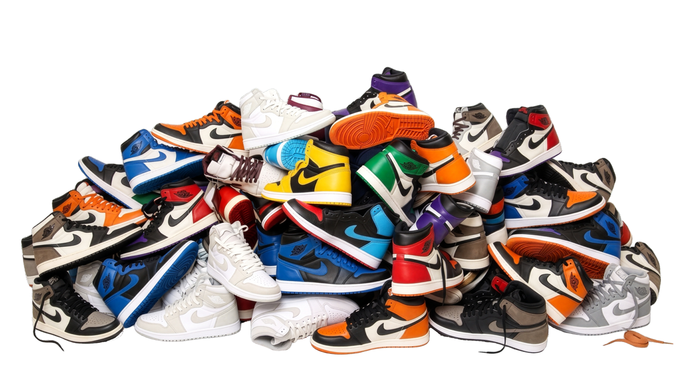 A pile of Air Jordan 1 sneakers